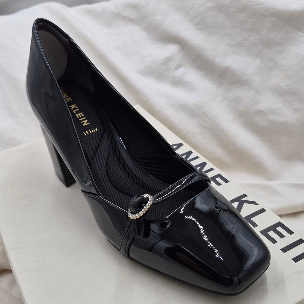 Anne Klein Black Patent Block Heel Pumps